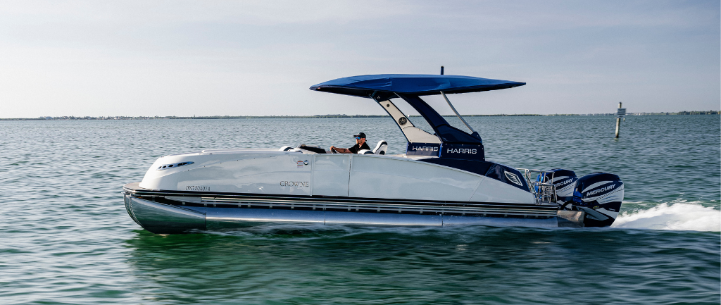 new preowned pontoon boat on the water